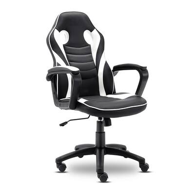 High Back White Adjustable Swivel Leather Racing Gaming Chair With Lumbar Support