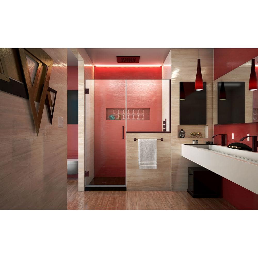 48" x 72" Frameless Clear Glass Hinged Shower Door in Black