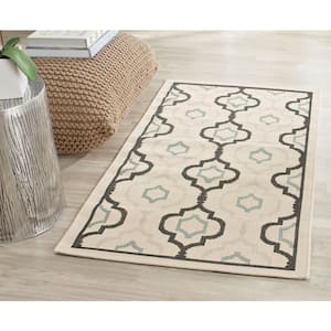 Courtyard Light Beige/Black Doormat 3 ft. x 5 ft. Geometric Indoor/Outdoor Patio Area Rug