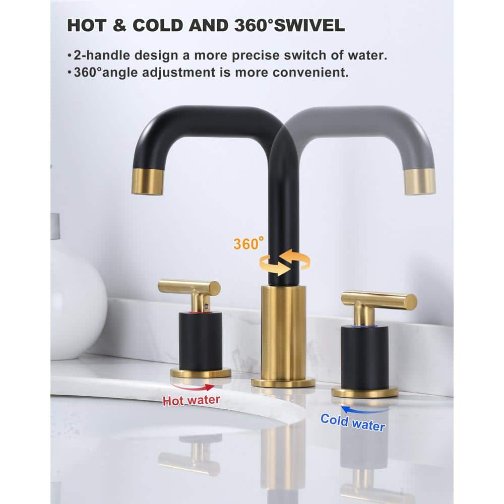 Matte Black and Brushed Gold 8-Inch Widespread Double Handle Bathroom Faucet