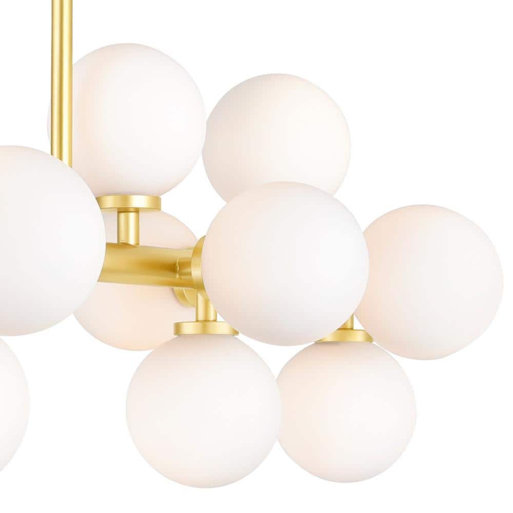 Arya Vintage Glam Satin Gold 36" Chandelier with Frosted Glass Globes