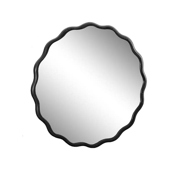 Black 31 in. W x 31 in. H Farmhose Round Solid Wood Framed Mirror Wall Mirror Wall Decor Mirror