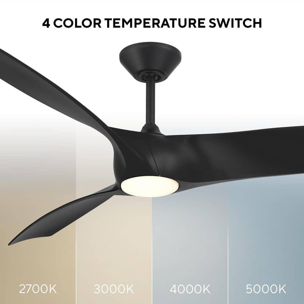 Zephyr Matte Black 52" Smart Ceiling Fan with LED Light and Remote
