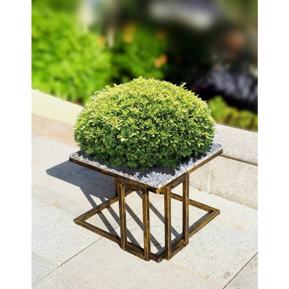 14.5" Granite Marble Black and Gold Metal Plant Stand