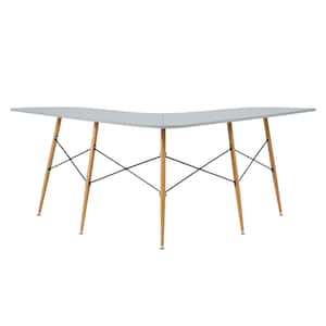 Quinn 56.25 L in. x 24 in. W L-Shaped Corner Light Gray Computer and Writing Desk w/ Wooden Legs and Black Metal Support