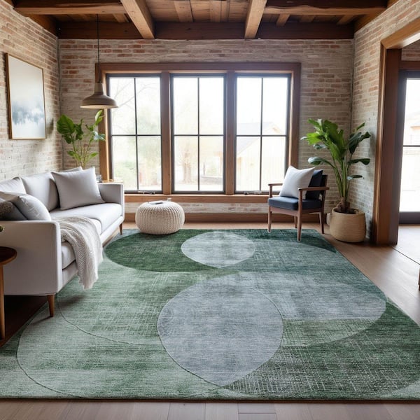 Mayfield Premium Machine Washable Abstract AMF1140 Seafoam 10 ft. x 14 ft. Area Rug