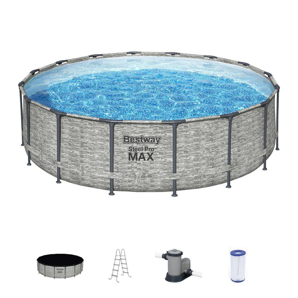 Steel Pro MAX 16 ft. Round Above Ground Pool Set with 3-Layer Liner