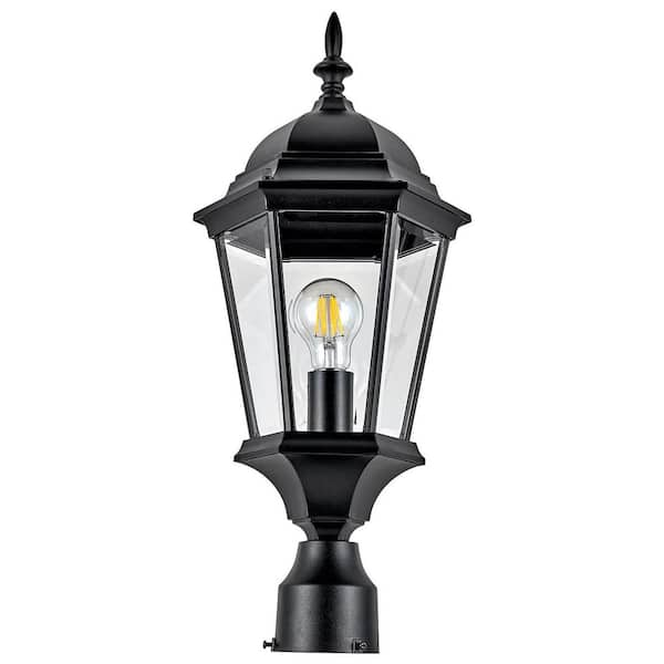 Oak Creek 1-Light Textured Black Aluminum Hardwired Indoor/Outdoor Weather Resistant Post Light with No Bulbs Included