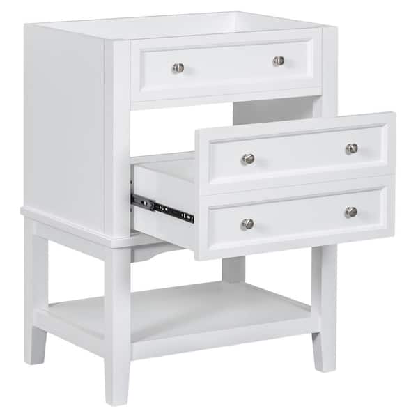 Unbranded 23.6 in. W x 17.9 in. D x 33 in. H Bath Vanity Cabinet without Top with Drawer and Open Shelf in White