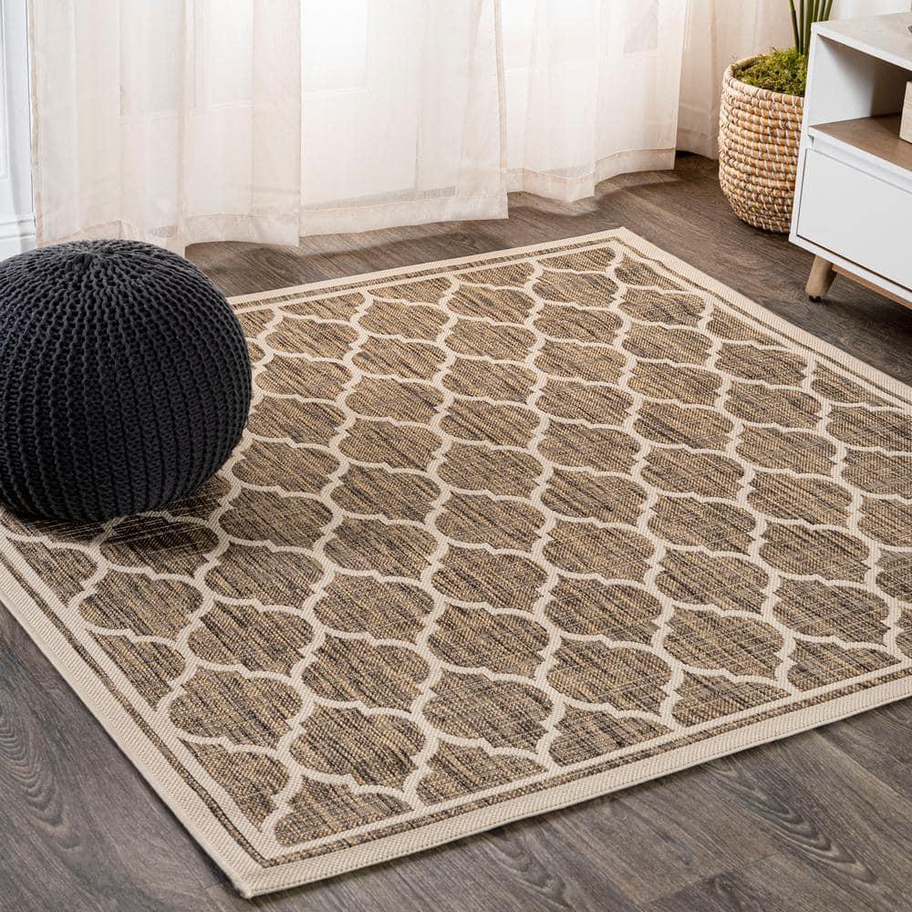 JONATHAN Y Trebol Moroccan Trellis Textured Weave Brown/Beige 9 ft. x 9 ...