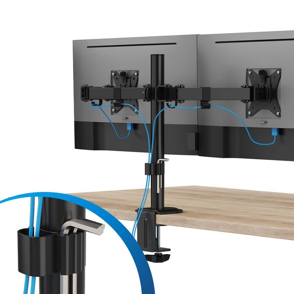 Black Full Motion Dual Monitor Desk Mount with C-Clamp