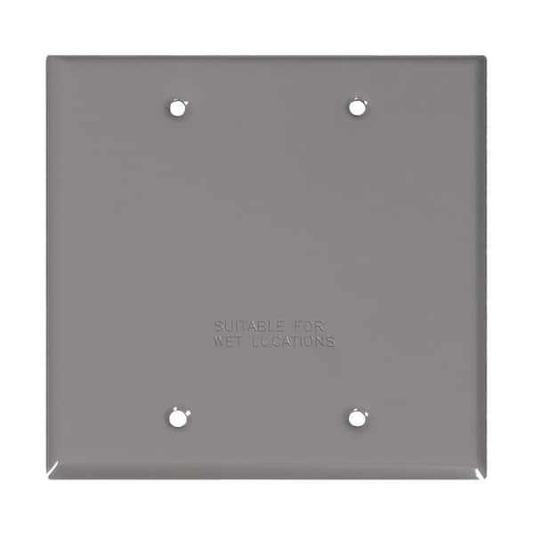 Commercial Electric 2-Gang Metal Weatherproof Blank Electrical Outlet Cover, Gray