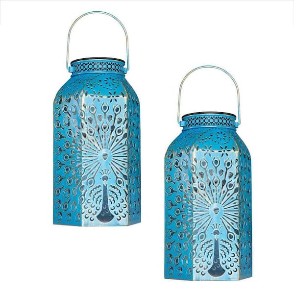 Outdoor Decor, Blue Gold Solar Lanterns Lights 2 Pack