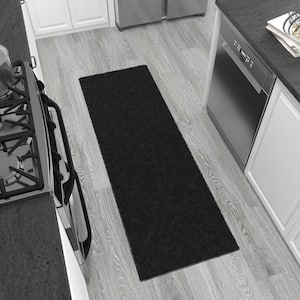 Pure Fuzzy Collection Non-Slip Rubberback Solid Soft Black 1 ft. 8 in. x 4 ft. 11 in. Indoor Runner Rug