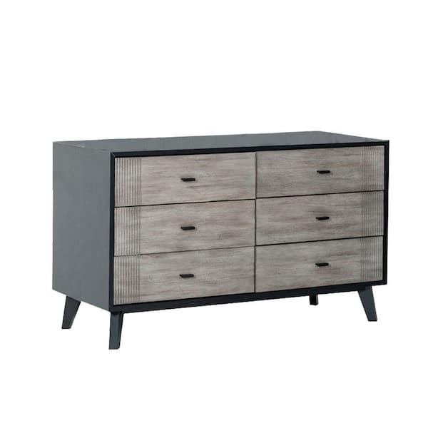 Benjara 21 in. Gray and Black 6-Drawer Wooden Dresser Without Mirror