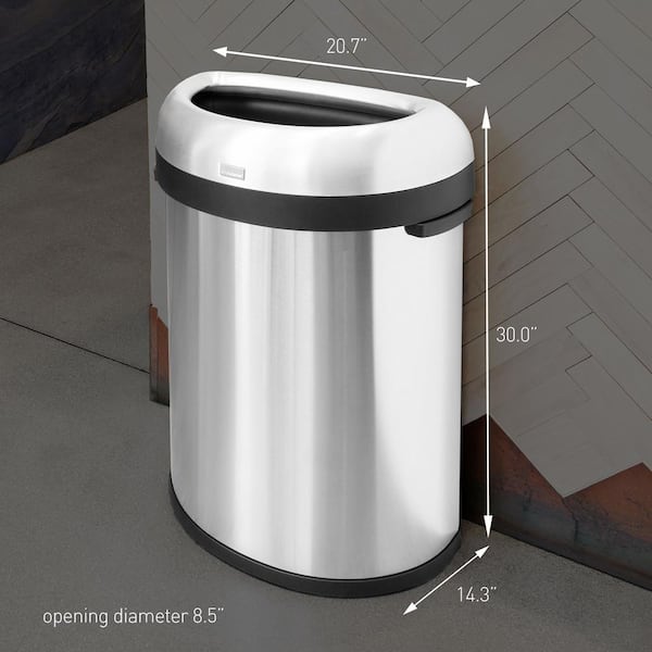 simplehuman 80L Semi-Round Open Top Commercial Trash Can, Brushed