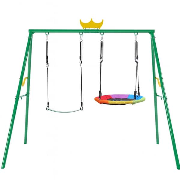 Gymax 660 lbs. Kids Metal Swing Set for Backyard 7-in-1