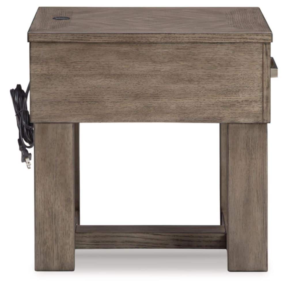 Transitional Brown and White Wood End Table with Storage and USB Charging