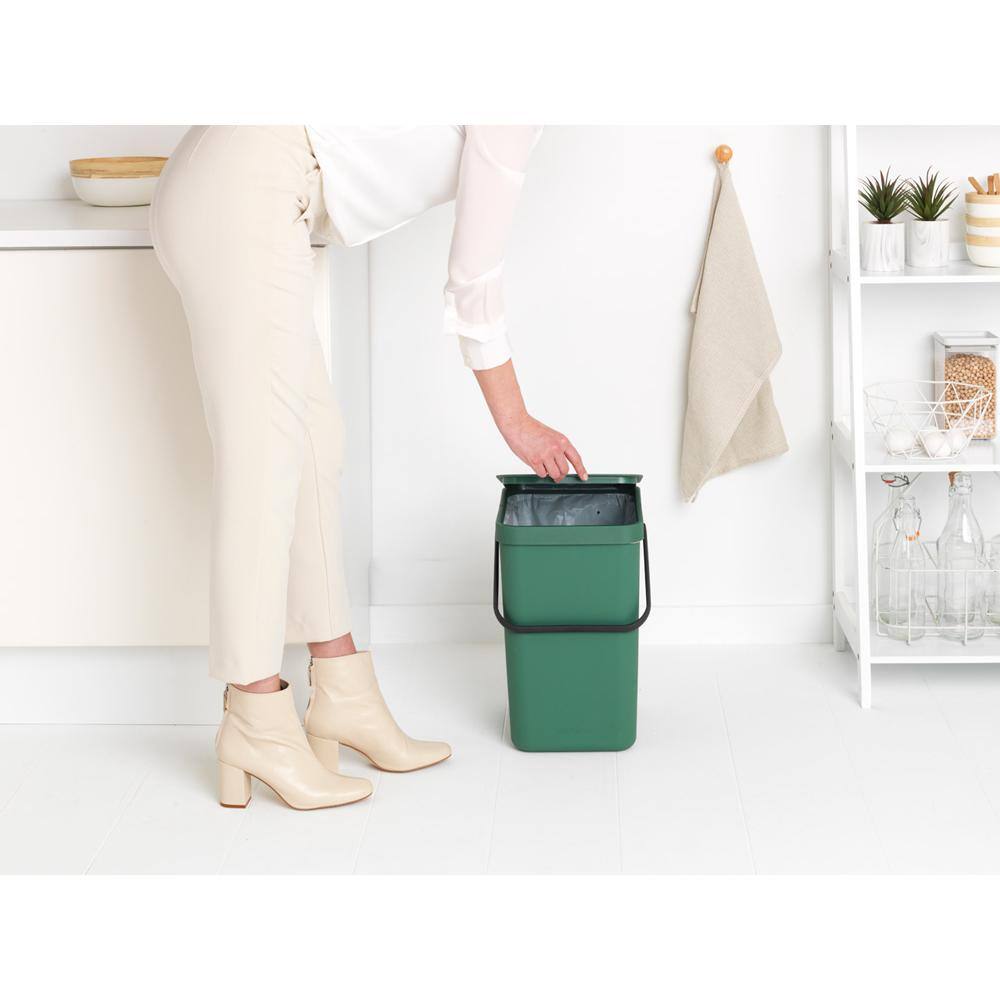 Fir Green Plastic Recycling Bin with Removable Lid, 6.6 Gallon