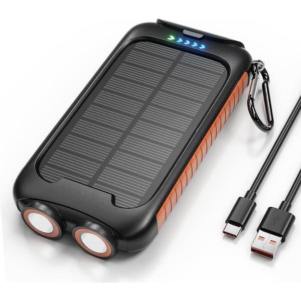 38800mAh Portable Solar Charger Power Bank with Dual LED Flashlight in Black for 3 Devices Waterproof Fast Charging