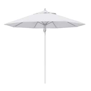 9 ft. Silver Aluminum Commercial Fiberglass Ribs Market Patio Umbrella and Pulley Lift in Natural Sunbrella