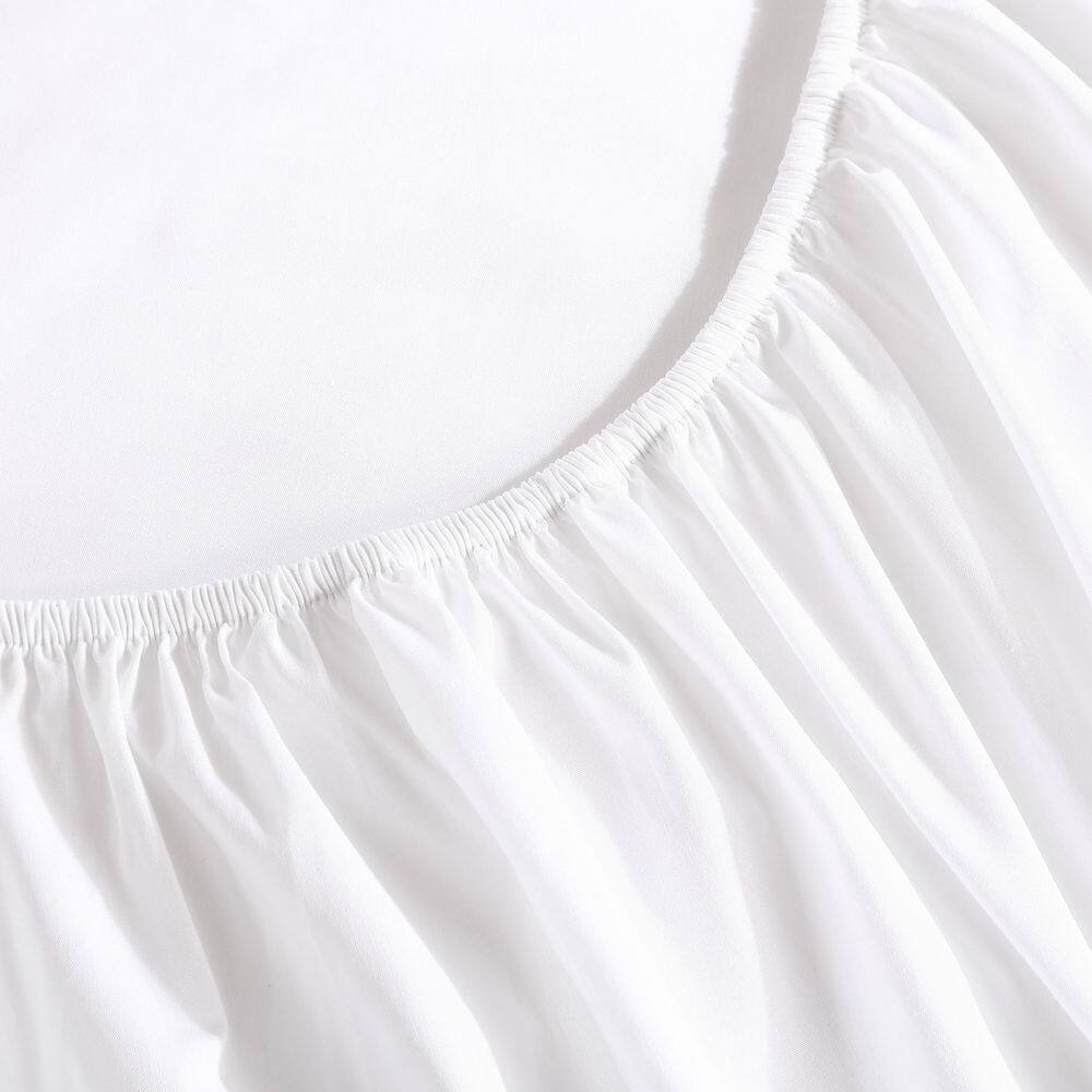 Queen White Cotton Percale Sheet Set with Orange Embroidery