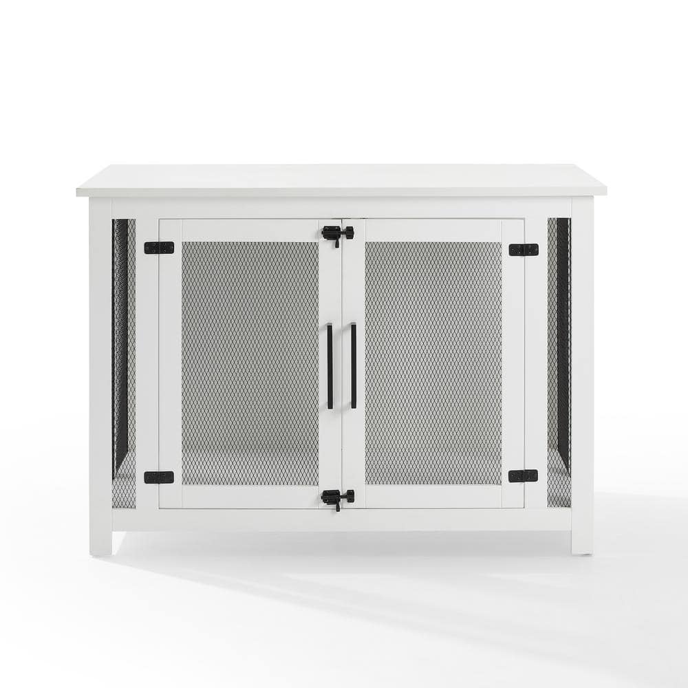 White and Black Steel Mesh Dog Crate Console Table
