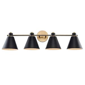Forge 31.75 in. 4-Light Black and Gold Bathroom Vanity Light Fixture with Metal Cone Shades