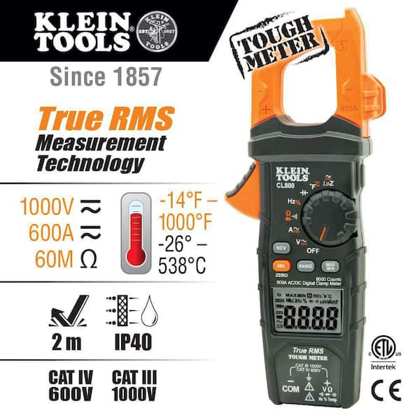 600 Amp AC/DC True RMS Auto Ranging Digital Clamp Meter (CL800)