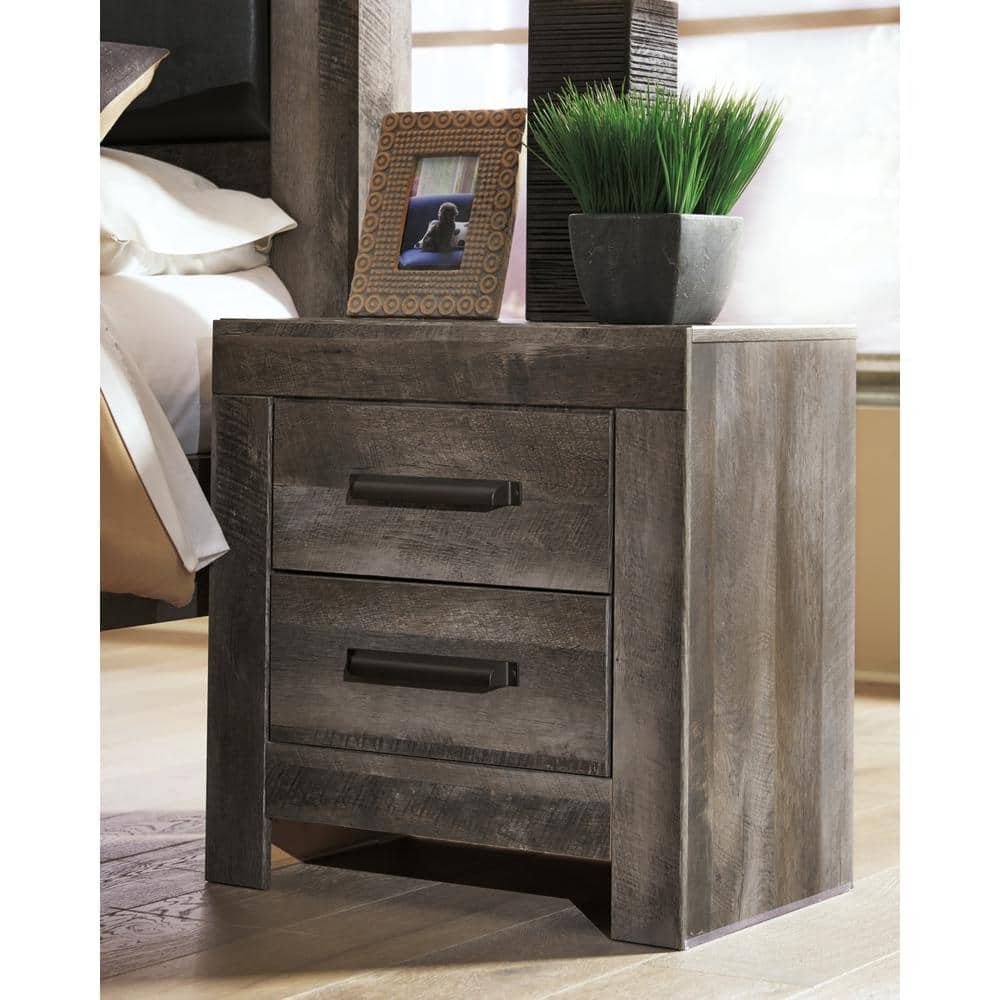 Transitional Gray Oak 2-Drawer Nightstand with Plank-Style Design