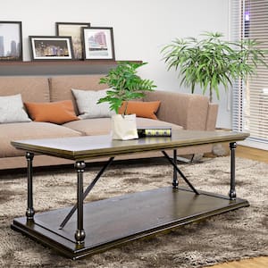 Hussaini 47.2 in. Brown Rectangle MDF Top Coffee Table with 2 shelves