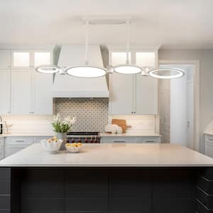 4-Light Modern White Integrated LED Dimmable Fashion Rings Design Chandeliers Fixtures with Remote for Kitchen Island