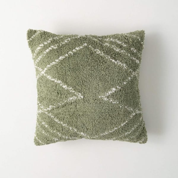 SULLIVANS 17.5 in. x 17.5 in. Diagonal Green Chenille Throw PIllow, Cotton