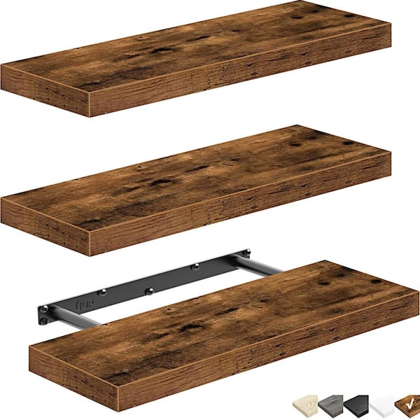 3-Piece 15.7 in. W x 6.7 in. D x 1.5 in. H Rustic Brown Wall-Mounted Assembled Floating Shelves for Bathroom Kitchen