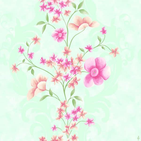 Dundee Deco Falkirk Ophia Flowers, Vines Pink, Beige, Green Vinyl Peelable Roll (Covers 57 sq. ft.)
