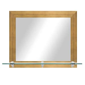 25.5 in. W x 21.5 in. H Rectangle Matte Gold Horizontal Mirror with Tempered Glass Shelf/Chrome Brackets