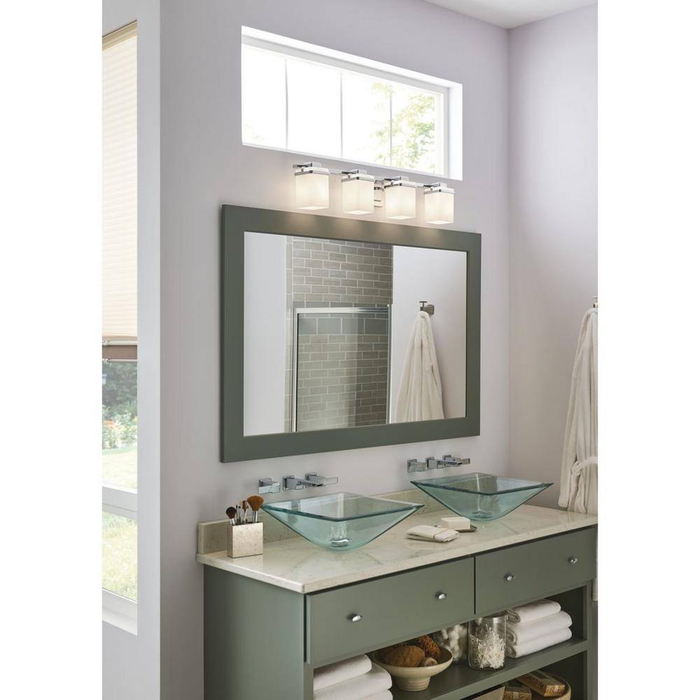 Polished Chrome 4-Light Bath Vanity with Etched Opal Glass Shades
