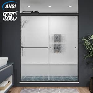 56 in. to 60 in. W x 70 in. H Sliding Framed Shower Door in Matte Black with 1/4 in. (6 mm) Rain Glass