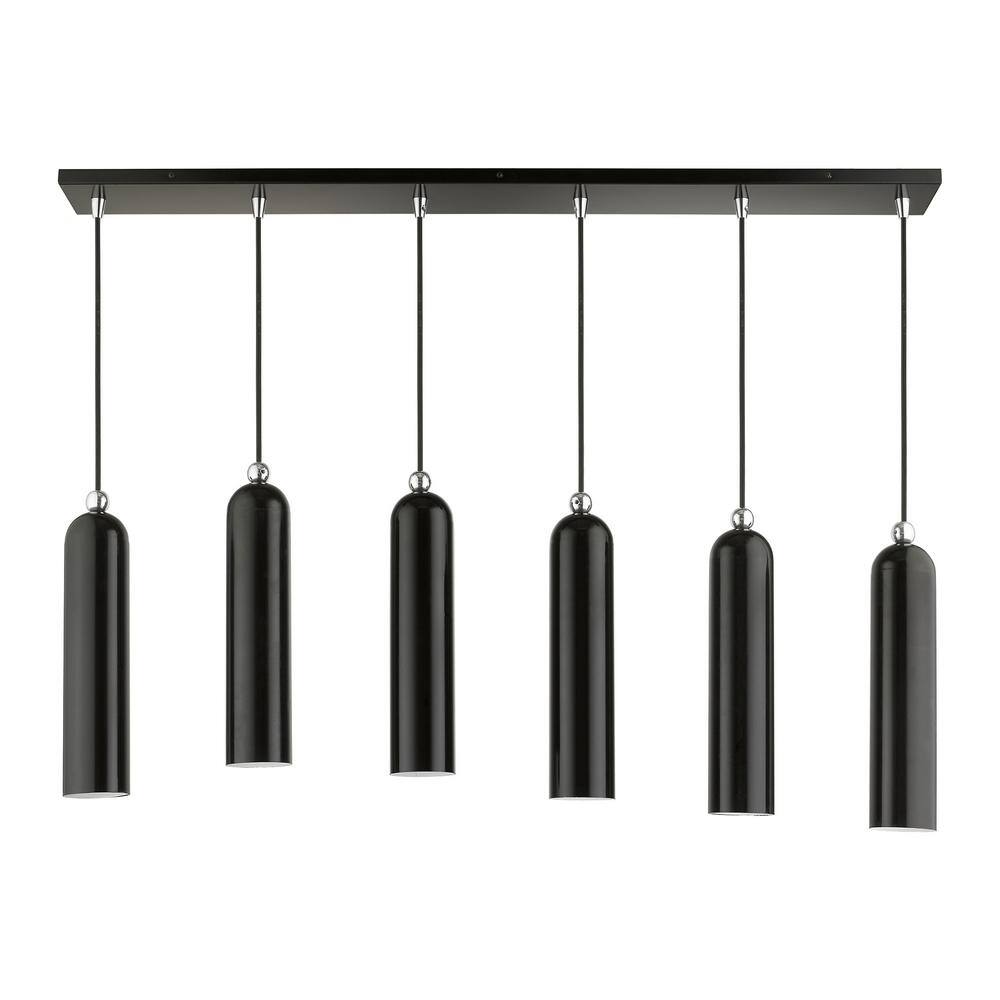 Ardmore 44" Shiny Black Glass and Chrome Linear Pendant Light