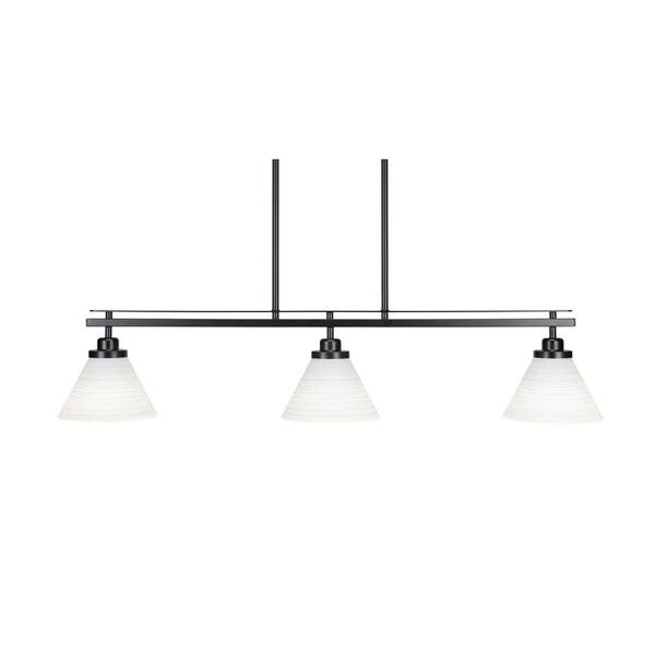 Unbranded Monroe 3-Light, Matte Black Billiard Light, Any room with 7 in. White Matrix Glass Shades no bulbs included