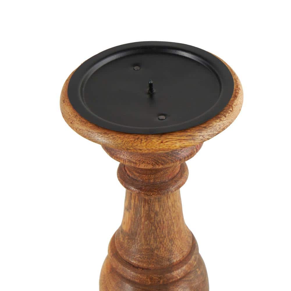 Elegant Rustic Mango Wood Pillar Candle Lantern Trio, Brown Finish