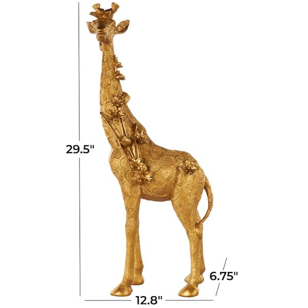 Litton Lane Gold Resin Standing Giraffe Sculpture with Textured