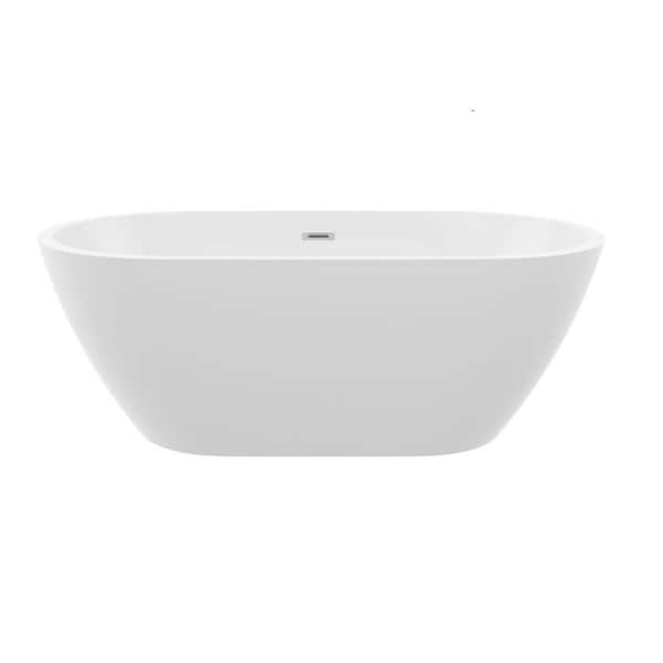 67 in. x 31.5 in. Acrylic Freestanding Oval Soaking Bathtub with Chrome Overflow & Pop-Up Drain in Glossy White