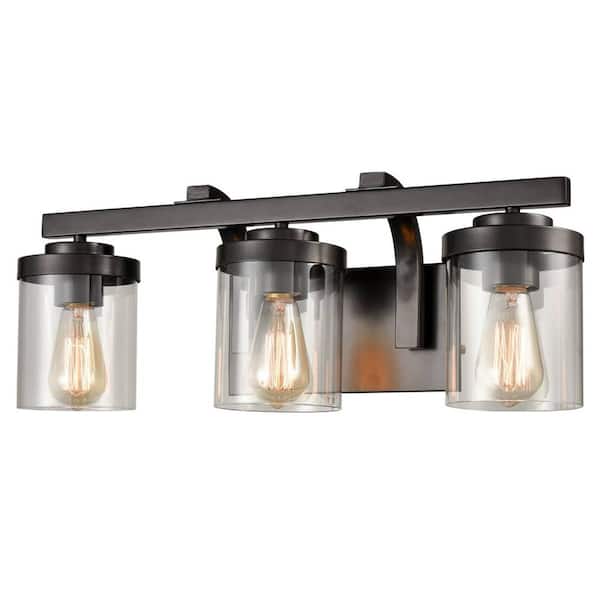 CLAXY 8 in. 3-Light Brown Vanity Light with Clear Glass Shade