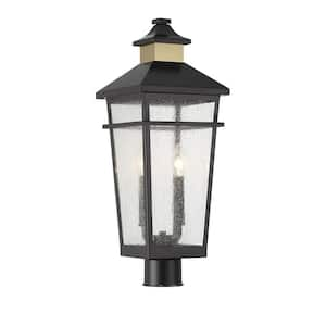 Kingsley 8.5 in. W x 22.5 in. H 2-Light Matte Black/Warm Brass Metal Hardwired Outdoor Weather Resistant Post Light