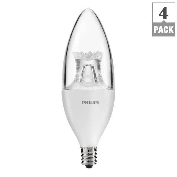 Philips 60W Equivalent Soft White B11 Dimmable Blunt Tip Candle with Warm Glow Light Effect LED Light Bulb (4-Pack)