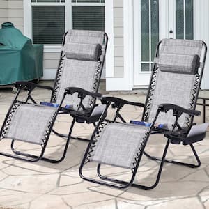 Gray Patio Adjustable Zero Gravity Chair, Metal Frame Outdoor Lounge Chair With a Side Tray