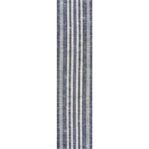 Gray/Ivory 2 ft. x 8 ft. Vichy Geometric Striped Machine-Washable Slate Runner Rug