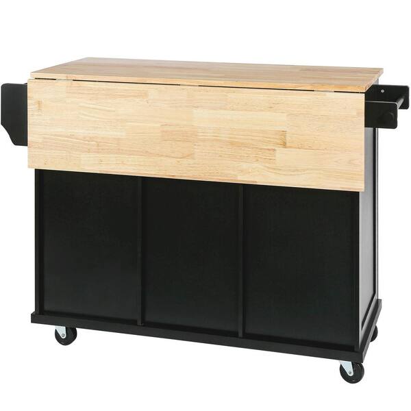Black Foldable Rubber Wood Drop-Leaf Countertop 53.1 in. W Black Foldable Rubber Wood Drop-Leaf Countertop 53.1 in. W