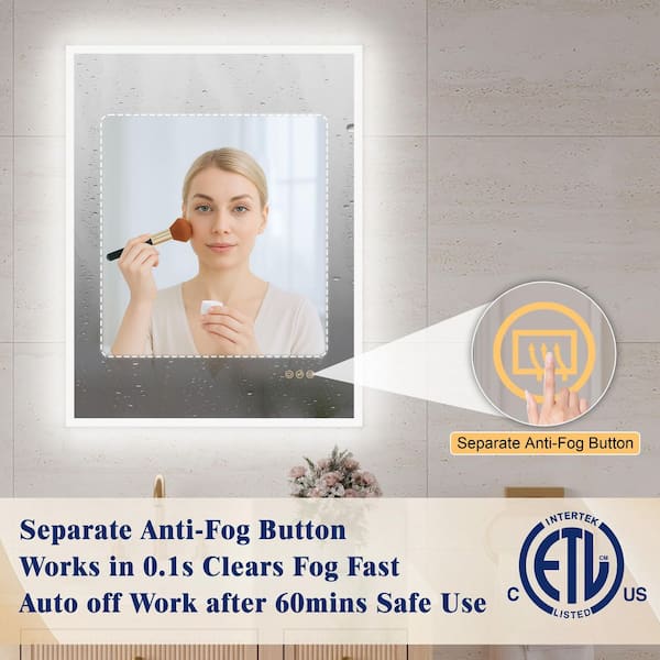 28 in. W x 36 in. H Rectangular Framed LED Wall Bathroom Vanity Mirror, Front Back Lit, Dimmable, Defogger, Easy Hang